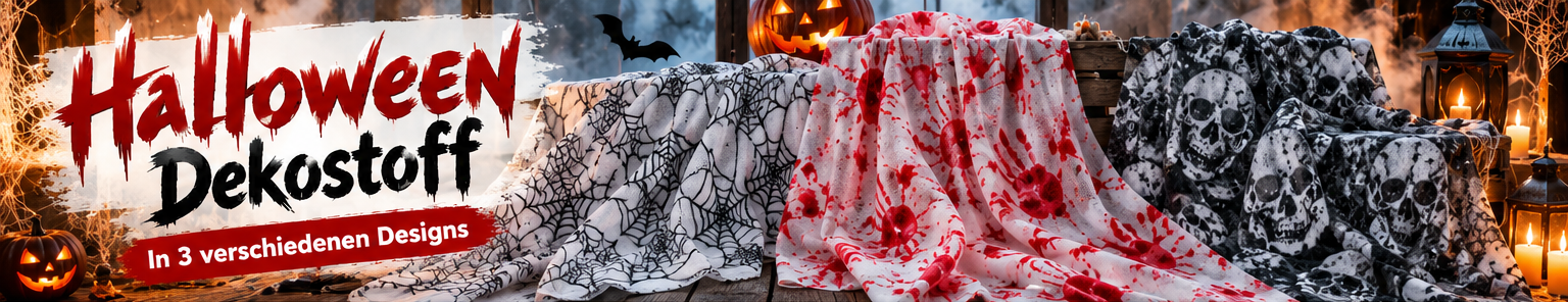 Halloween Dekostoff in drei verschiedenen Grusel-Designs